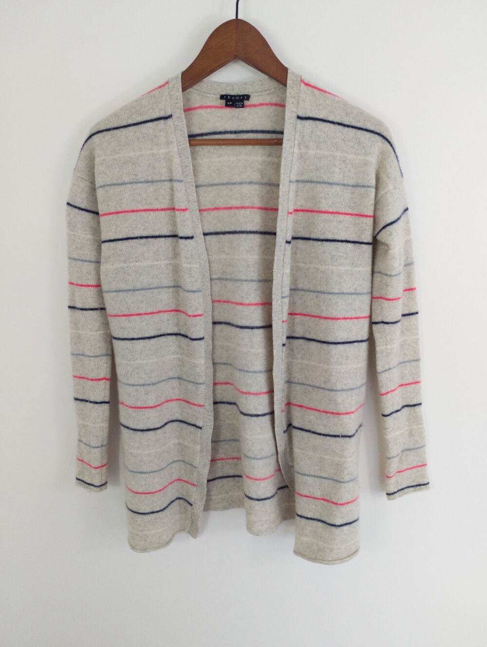 Theory Nela Striped 100% Cashmere Open Front Cardigan Size Small